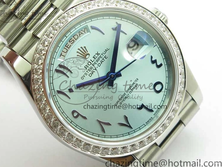 0417 Day Date 40mm SS BP Maker Best Edition Diamond Bezel Blue Dial Arabic Markers On SS Bracelet A Lightweight 2883